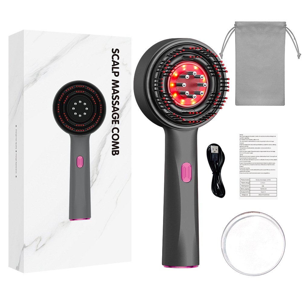 V888-ELOSUNG39273-202510220955-00 Dark Gray Luxury Red-Light Therapy Electric Scalp Massager Comb with Liquid Applicator - 3 Modes Vibration for Hair Growth & Relaxation - Image 1