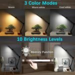 2-in-1 Black LED Magnifier Desk Lamp With Clip - Hands-Free, Dimmable 3-Color Light for Crafts & Workbench - Image 2