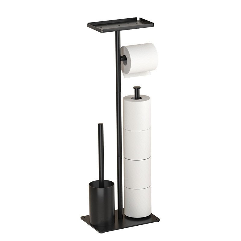 V888-ELOSUNG39393-202510281226-00 3-in-1 Freestanding Toilet Paper Holder - Thick Carbon Steel with Matte Black Finish, Storage Top, Paper Roll Holder, and Integrated Brush Holder - Image 1
