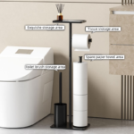 3-in-1 Freestanding Toilet Paper Holder - Thick Carbon Steel with Matte Black Finish, Storage Top, Paper Roll Holder, and Integrated Brush Holder - Image 3