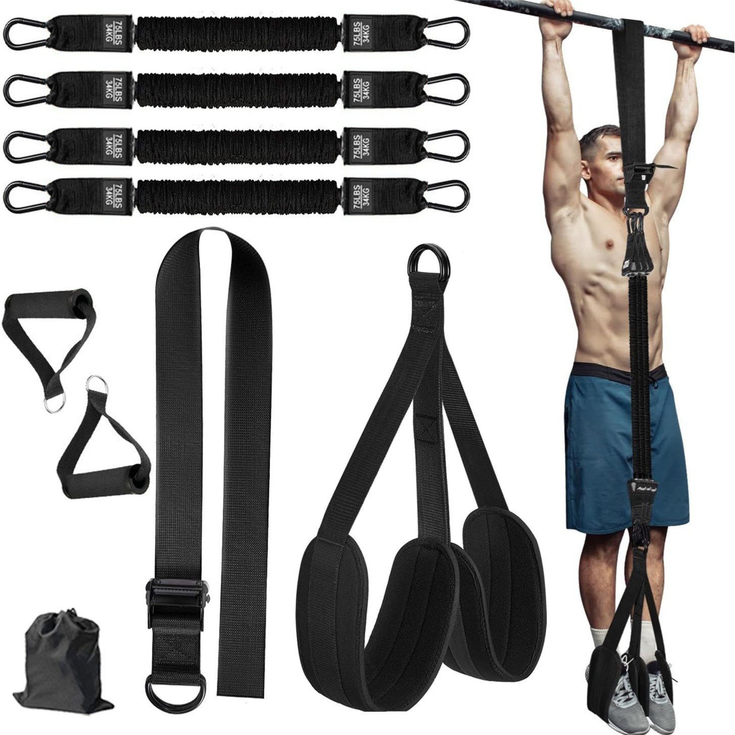 V888-ELOSUNG39404-202510291346-00 Black (300lb)Heavy Duty Pull-Up Assist Strap System With Foam Handles - Adjustable Resistance Trainer for Pull-Ups and Home Gym Workouts - Image 1