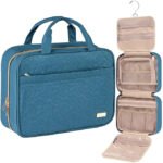 Light Blue Large Capacity Hanging Toiletry Bag for Women(30.5 x 22.5 x 12 cm) - Checked Pattern Waterproof Cosmetic Organizer, Dry/Wet Separation & Multi-Compartment