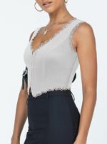2-Pack White French Vintage Lace Splice Camisole(2XL Size) - Slim Fit Halter Top with Back Detail and Button Placket - Image 2