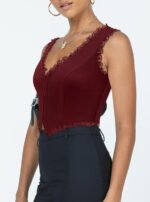 2-Pack Red French Vintage Lace Splice Camisole(XL Size) - Slim Fit Halter Top with Back Detail and Button Placket - Image 2