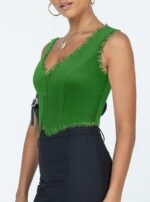 2-Pack Green French Vintage Lace Splice Camisole(M Size) - Slim Fit Halter Top with Back Detail and Button Placket - Image 4