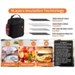 Black Portable Insulated Lunch Bag - Oxford Cloth Handheld Meal Prep Tote, Large-Capacity Square Upright Design for School Office - Image 3