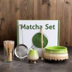 Gradient Green Ceremony 5-Piece Matcha Ceramic Tool Set - Gift Box with Whisk (Chasen), Whisk Holder (Chasen Kuse-Naoshi), Bowl, Sieve, and Scoop