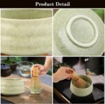 Green Ceremony 4-Piece Matcha Ceramic Tool Set - Gift Box with Whisk (Chasen), Whisk Holder (Chasen Kuse-Naoshi), Bowl, and Scoop - Image 3