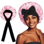 2-Pack Brown Satin Bonnet with Wide Band and Bow Tie - Hair Care Sleep Cap and Turban for Women - Image 3