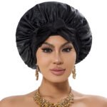 2-Pack Pink Satin Bonnet with Wide Band and Bow Tie - Hair Care Sleep Cap and Turban for Women - Image 4