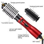 2-in-1 Red Automatic Rotating Hot Air Styler(38/50mm Curling Barrel) - Multifunctional Hair Dryer Brush, Straightener & Curler with 3 Heat Settings and 360° Bi-directional Rotation - Image 6