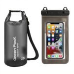 Black 20L PVC Waterproof Swimming Bag Bonus with Waterproof Phone Pouch - Roll-Top Floating Dry Gear Bags for Beach, Kayaking & Outdoor Sports