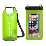Light Green 20L PVC Waterproof Swimming Bag Bonus with Waterproof Phone Pouch - Roll-Top Floating Dry Gear Bags for Beach, Kayaking & Outdoor Sports