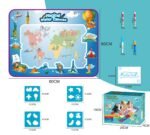 80x60CM World Map Theme Magic Water Doodle Mat - Educational Aqua Canvas, Deluxe 10-Piece Set