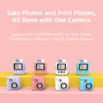 Pink ABS-681 Portable Kids Mini Digital Polaroid with 32GB Card, 3 Rolls Printing Paper & 6 Color Pens - Instant Print Thermal Photo Printer for DIY Fun - Image 2