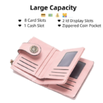 Pink Korean Style Cutout Compact PU Leather Wallet - Women's Mini Bifold Purses with 8 Card Slots, 2 ID Window & Coin Zip Pocket - Image 2