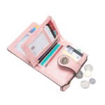 Pink Korean Style Cutout Compact PU Leather Wallet - Women's Mini Bifold Purses with 8 Card Slots, 2 ID Window & Coin Zip Pocket - Image 6