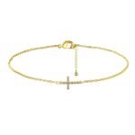 2-Pack Gold Plated Micro-Paved CZ Mini Cross Bracelet - Dainty Adjustable O-Chain Wrist Jewelry(16-21CM) - Image 3