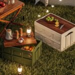 Green Collapsible Medium Side-Open Storage Box with Wooden Table Top(42x28x23CM) - Car Trunk Organiser for Australian Camping & Home Use - Image 4