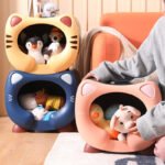 Blue Cute Cat-Themed Stackable Storage Bin - Multi-purpose Pet Bed & Toy Organizer - Image 3