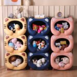 Blue Cute Cat-Themed Stackable Storage Bin - Multi-purpose Pet Bed & Toy Organizer - Image 4