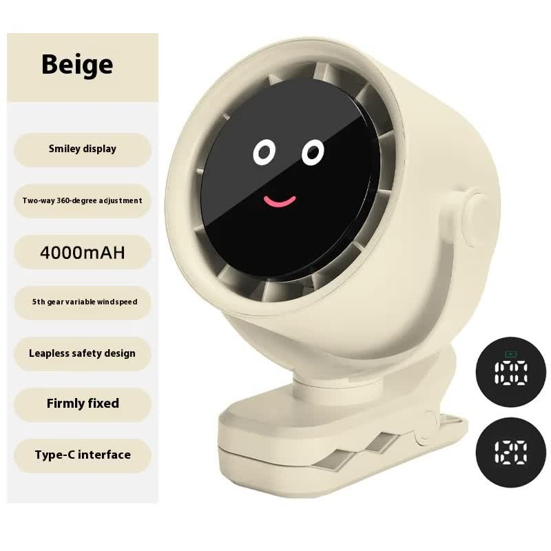 V888-ELOSUNG40044-202511050940-00 White Portable Stroller Fan with LED Display - Bladeless Safety Clip-On Fan for Baby & Desk (4000mAh, 360 degree Rotation) - Image 1