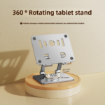 Black 360 degree Rotating Tablet & Phone Stand - Heavy-Duty Aluminum Adjustable Holder with Cooling for iPad, iPhone, and More - Image 3