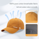 Yellow Premium Pure Cotton Quick-Dry Baseball Cap - Outdoor Sports & Camping Sun Hat, Adjustable Fit(59-65cm) - Image 2