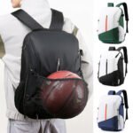 White and black Multi-functional Sports Backpack for Men & Women - Waterproof Basketball, Badminton, Tennis & Soccer Bag with Shoe Compartment + Net - Image 3