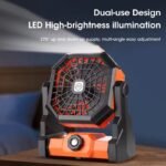 Black and green Portable Outdoor Camping Fan with LED Light - Rechargeable USB Tent Fan for Australia - Image 4