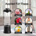 Green Portable Blender 600ml Personal Smoothie Maker USB Rechargeable Juicer Cup with 6 Stainless Steel Blades 4000mAh Battery for Gym Travel and Camping - Image 2