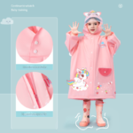 Yellow dinosaur  Kids Waterproof Raincoat with Expandable Backpack Slot Hooded Rain Jacket for Boys & Girls School & Outdoor(size:XL) - Image 3