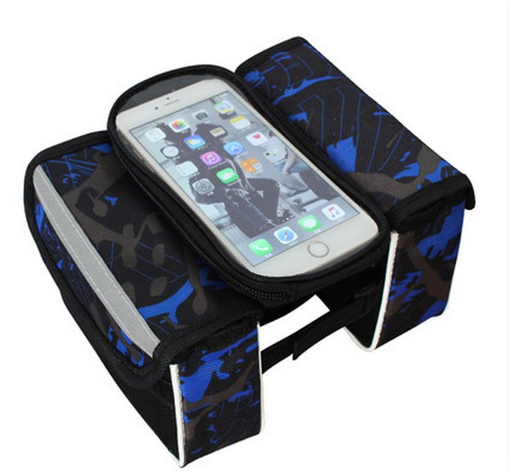 V888-ELOSUNG40471-202511261150-00 Blue Bicycle Top Tube Frame Bag with Detachable Touch Screen Phone Holder Waterproof Double Pouch Cycling Saddle Bag for Mountain Bikes - Image 1