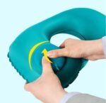 2-PCS Rose red Inflatable Travel Neck Pillow Press to Inflate U-Shape Soft Flocking Support Cushion for Airplane Car & Camping Portable Air Pump Design - Image 2