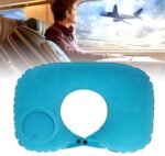 2-PCS Rose red Inflatable Travel Neck Pillow Press to Inflate U-Shape Soft Flocking Support Cushion for Airplane Car & Camping Portable Air Pump Design - Image 4