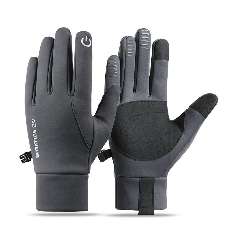 V888-ELOSUNG40541-202512012000-00 Grey Winter Thermal Gloves for Men Outdoor Cycling Driving Waterproof Touch Screen Warm Fleece Lining Anti-Slip(Size:L) - Image 1