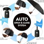 Grey Automatic Windproof Travel Umbrella Compact Folding Umbrella Auto Open and Close with Vented Double Canopy for Rain and Sun - Image 4