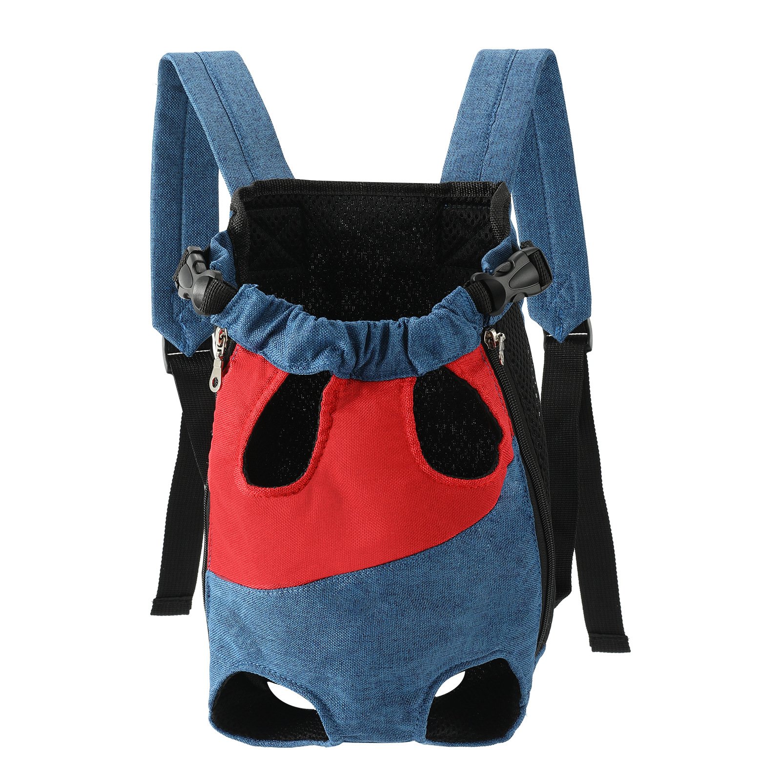 V888-ELOSUNG40703-202512101540-00 Red denim blue Pet Carrier Backpack Front Chest Pack Legs Out Breathable Mesh for Small Dogs Cats Hiking Travel Hands Free Adjustable Design(Size:M) - Image 1