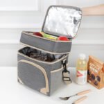 Grey Dual Layer Insulated Lunch Bag 12L Large Capacity Cooler Tote with Adjustable Strap Leakproof Thermal Food Carrier for Work Picnic and Camping - Image 2