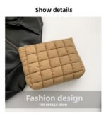 Khaki Puffer Makeup Bag Quilted Pouch Cosmetic Organizer Bag Soft Nylon Travel Toiletry Bag Zipper Handbag for Women - Image 2