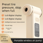 Beige 4-in-1 Car Vacuum Cleaner and Tyre Inflator Portable Cordless Air Pump with LED Light and Digital Pressure Gauge - Image 2