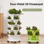Green 3-Tier Stackable Strawberry & Vegetable Planter with Mobile Wheel Tray - Space-Saving Vertical Gardening System - Image 2