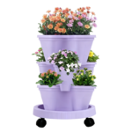 Purple 3-Tier Stackable Strawberry & Vegetable Planter with Mobile Wheel Tray - Space-Saving Vertical Gardening System