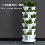 Purple 3-Tier Stackable Strawberry & Vegetable Planter with Mobile Wheel Tray - Space-Saving Vertical Gardening System - Image 4