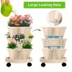 Purple 3-Tier Stackable Strawberry & Vegetable Planter with Mobile Wheel Tray - Space-Saving Vertical Gardening System - Image 5