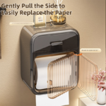 Latte No-Drill Wall Mounted Toilet Paper Holder with Storage Shelf and Drawer - Waterproof Bathroom Tissue Dispenser for Roll & Face Tissue - Image 3