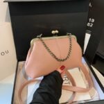 Pink Retro Women's Shell Handbag - European Style Clip Lock Closure PU Clutch/Shoulder Bag with Chain Strap - Image 2