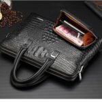Brown Men's Luxury Crocodile Embossed PU Leather Briefcase(39 x 8 x 28 CM) With FREE Crocodile Wallet - Dual-Zip Business Shoulder/Crossbody Laptop Bag (Fits 14-inch) - Image 4