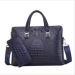 Blue Men's Luxury Crocodile Embossed PU Leather Briefcase(39 x 8 x 28 CM) With FREE Crocodile Wallet - Dual-Zip Business Shoulder/Crossbody Laptop Bag (Fits 14-inch)