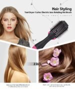2-in-1 Black-Green Negative Ion Hot Air Styler Brush - 7-Level Temp & 3-Gear Speed, Fast Drying Blow Dryer & Volumizing Straight/Curling Comb - Image 2